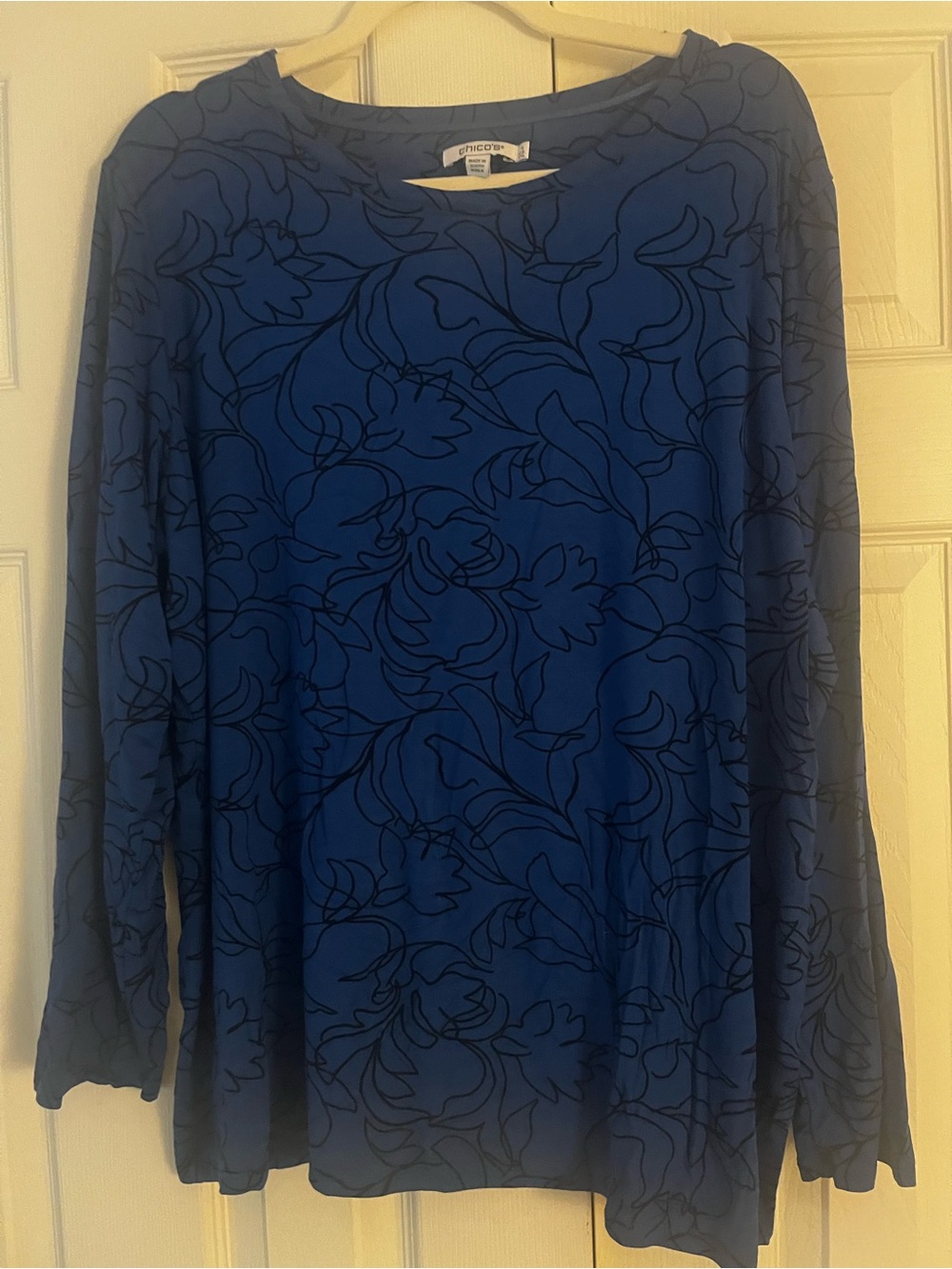 Chico's Royal Blue Long-Sleeve Floral-Print Top